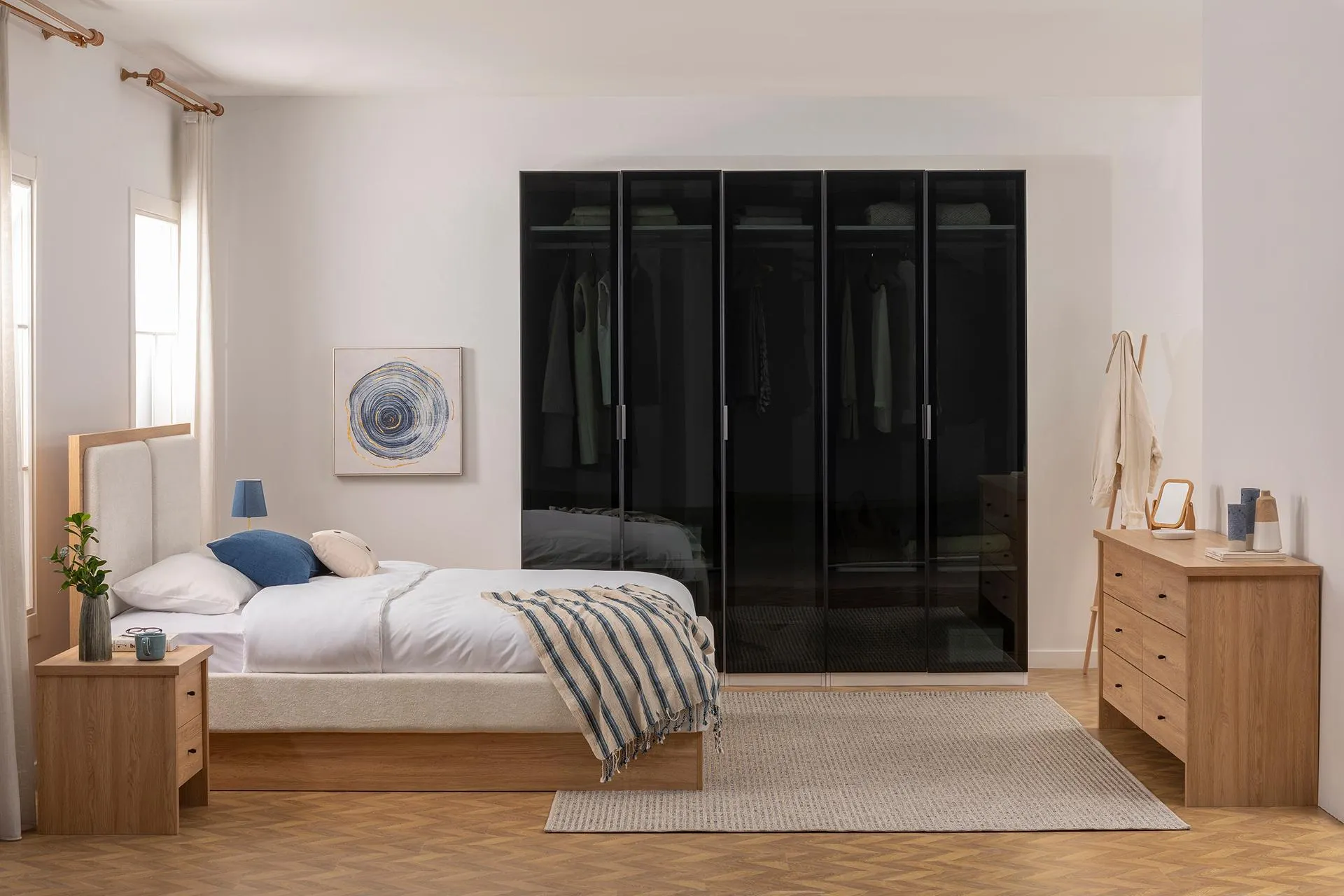 LUNA NOX, YATAK ODASI TAKIMI, CAM GARDIROP, 5 KAPAKLI (TX3-784) by Luna Bedding