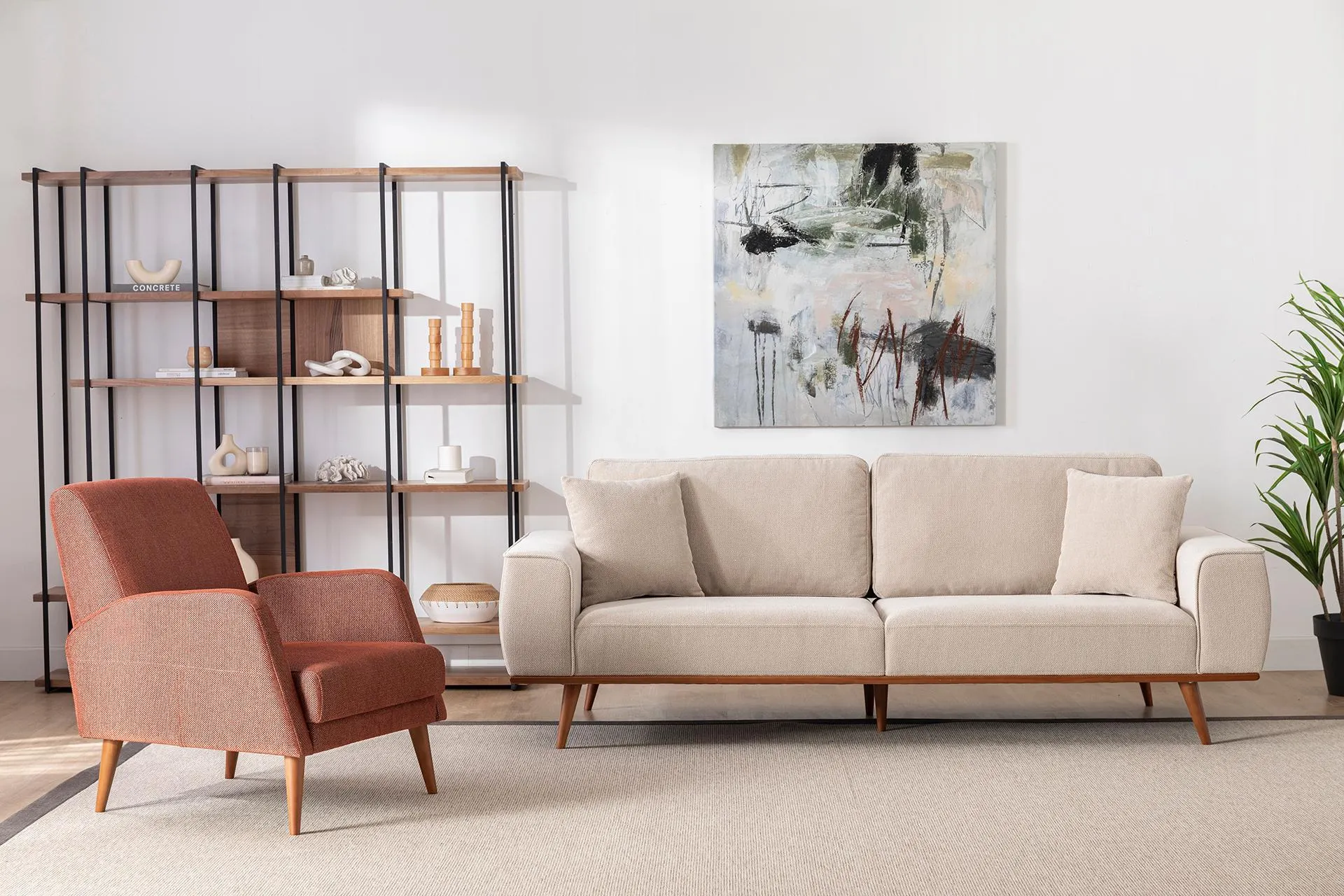 MERİNA KETEN KOLTUK TAKIMI, BEJ KREMİT (WH3-935)