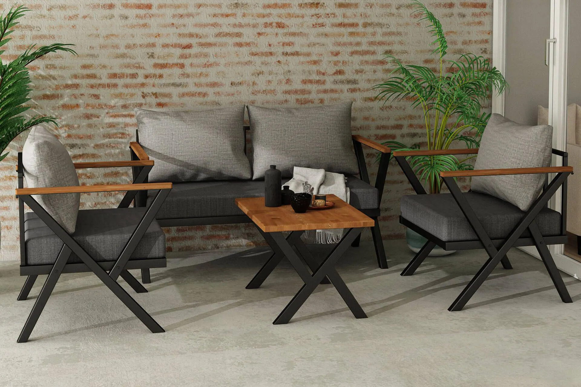 Woodesk Begonvil İkili Bahçe Takımı, Gri, Cpt5530-130