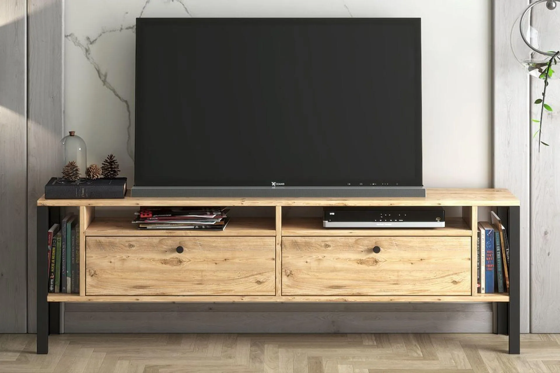 Wood'n Love Atlanta Tv Ünitesi, Metal Ayaklı, Atlantik Çam Siyah