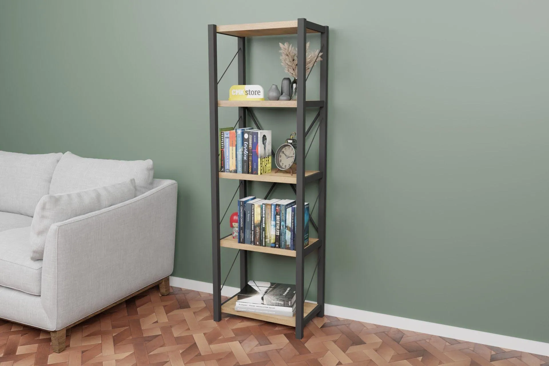 MAEDHROS METAL KİTAPLIK, ATLANTİK ÇAM, 5 RAFLI (KW6-151)