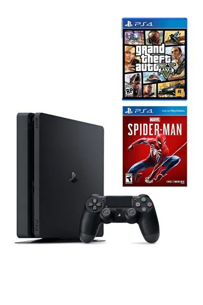 Playstation 4 Slim 1 TB Oyun Konsolu + GTA 5 PS4 Oyun + Spider Man PS4 Oyun (İthalatçı Garantili)
