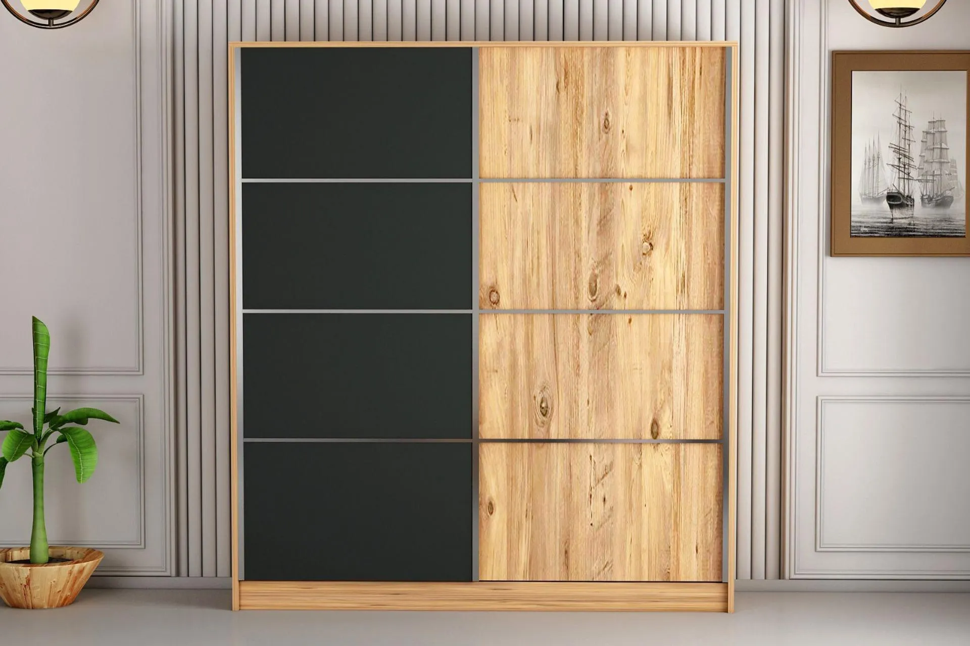 SİMOZA SÜRGÜLÜ GARDIROP, ATLANTİK ÇAM ANTRASİT (AG3-2539)