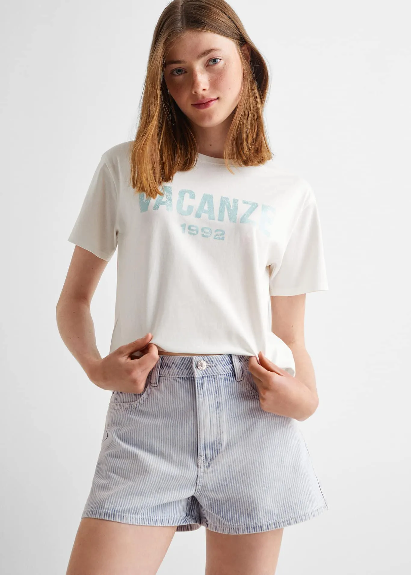 Çizgili pamuklu şort