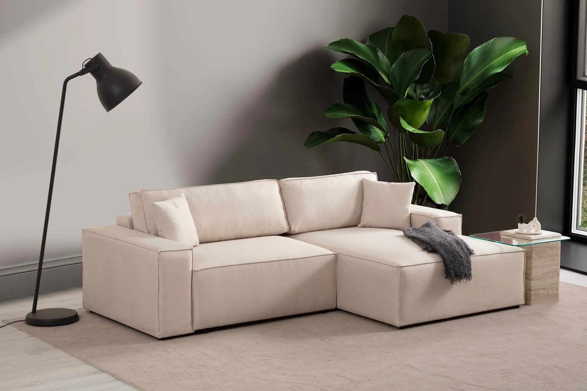 Pirlo Yataklı Sandıklı Köşe Koltuk, Ekru, Sağ Köşe