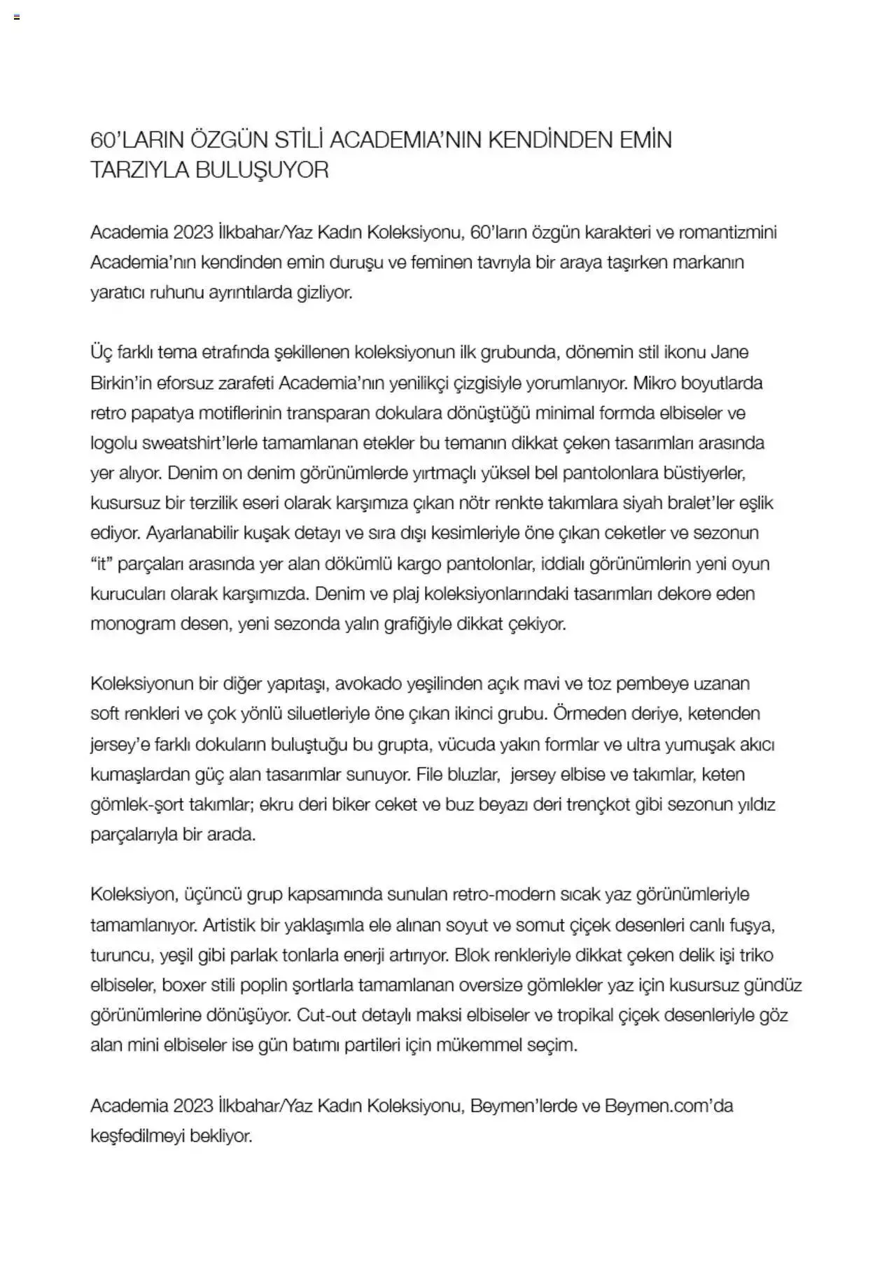 Katalog Beymen Katalog - Academia 2023 İlkbahar/Yaz Kadin 13 Mart - 31 Aralık 2023 - aktüel Sayfa 2