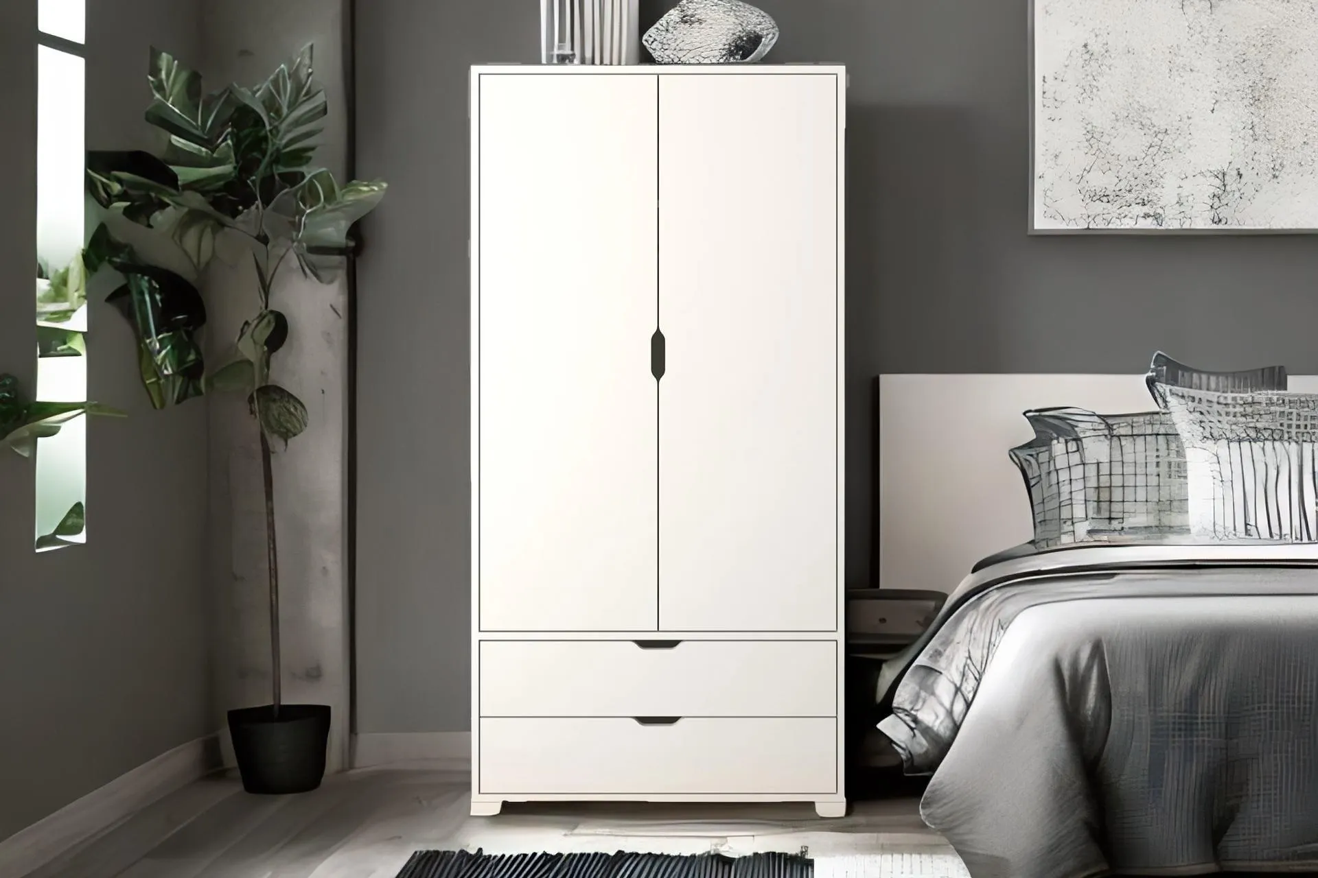 MAT ELBİSE DOLABI GARDIROP, 2 KAPAKLI 2 ÇEKMECELİ, BEYAZ (DM2-110)