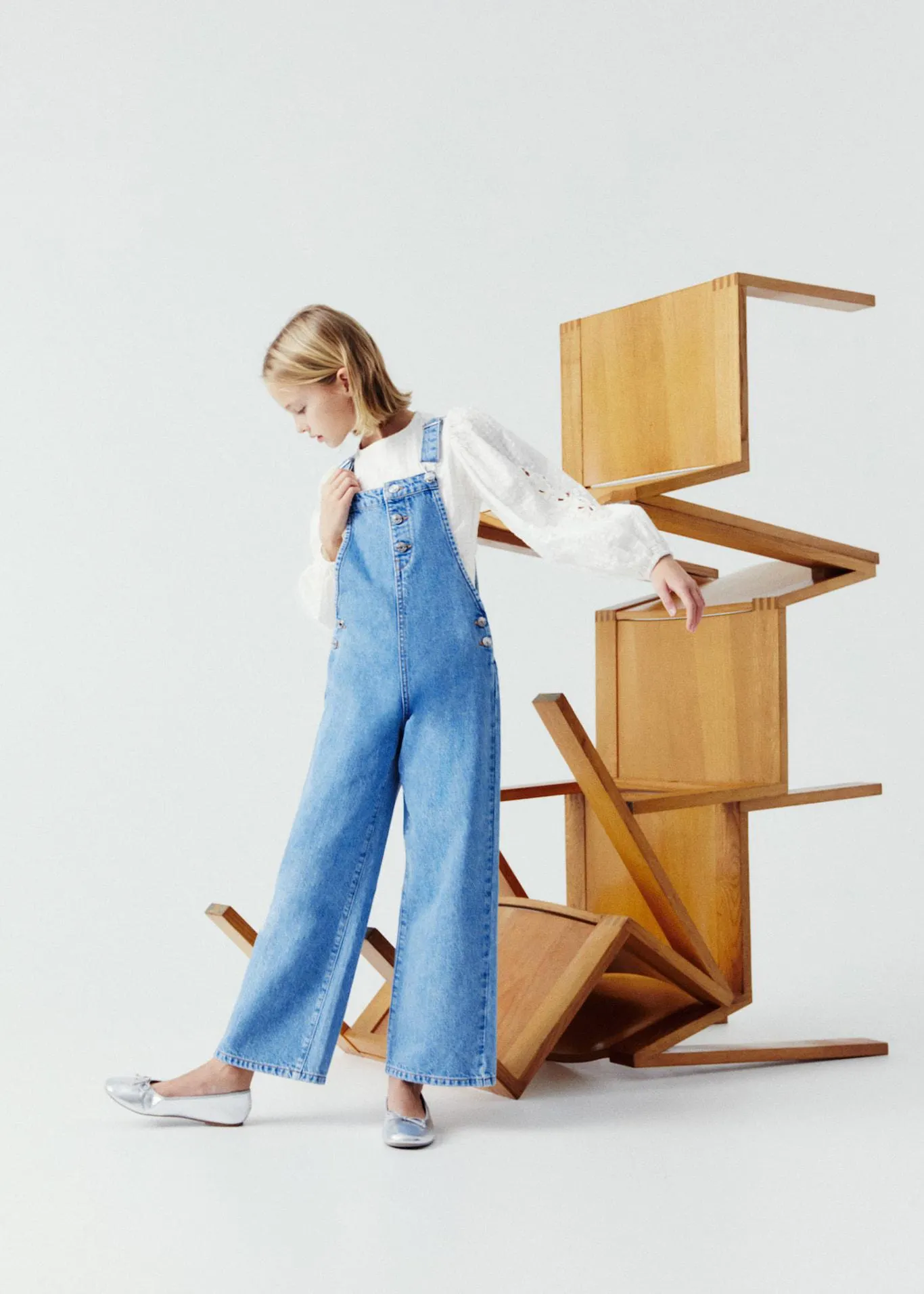 Düğmeli kot salopet