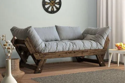 Woodesk Adalar Masif Ahşap Kanepe, Ceviz-Gri Renk, Cpt8113-210