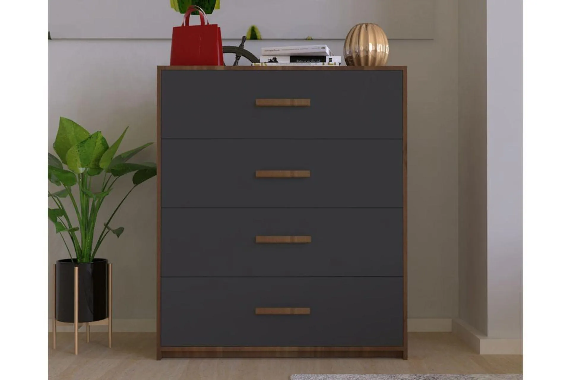 Metalia Almina Şifonyer, 4 Çekmeceli, Ceviz