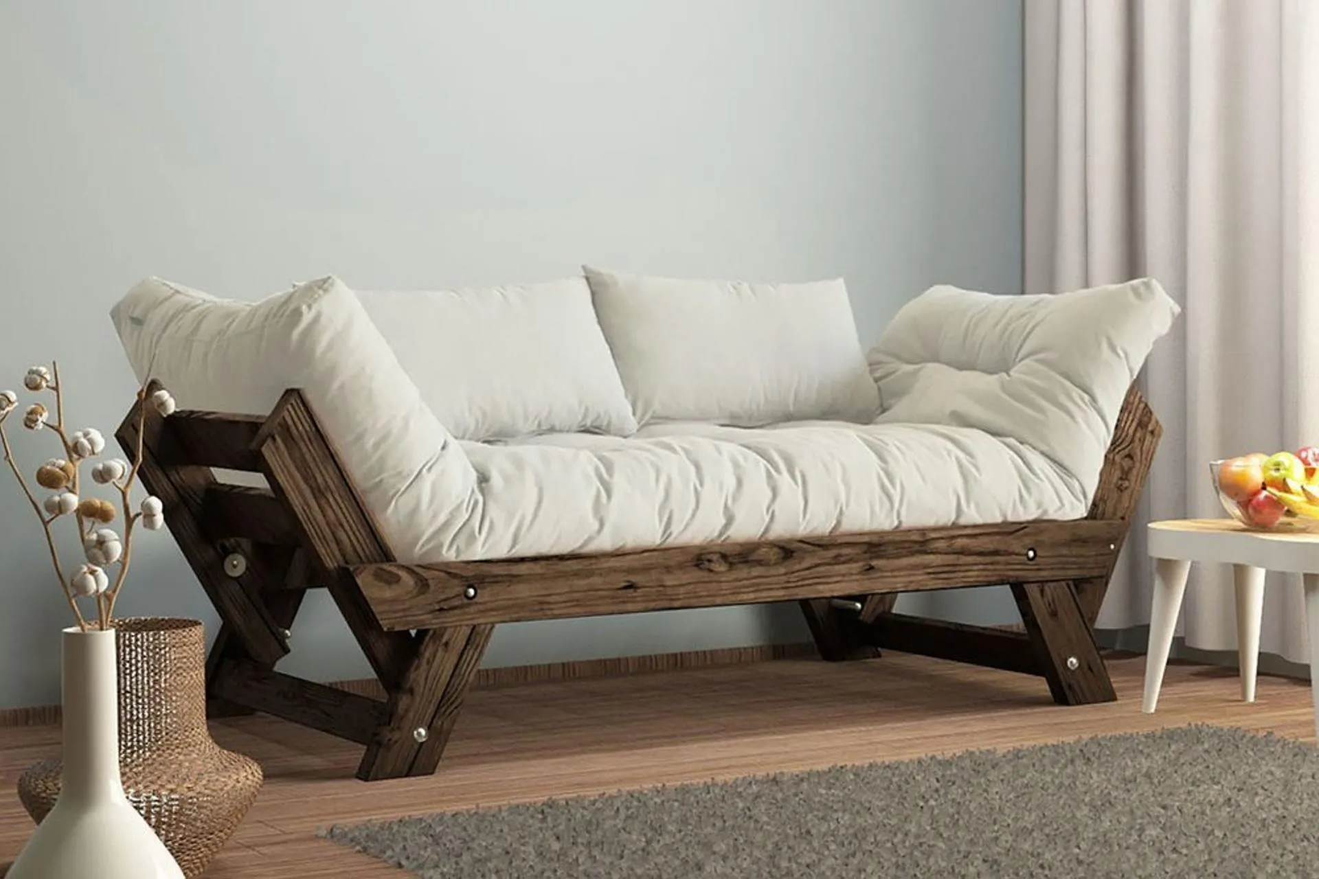 WOODESK ADALAR MASİF AHŞAP KANEPE, CEVİZ-KIRIK BEYAZ RENK, CPT8128-210 (FP3-531)