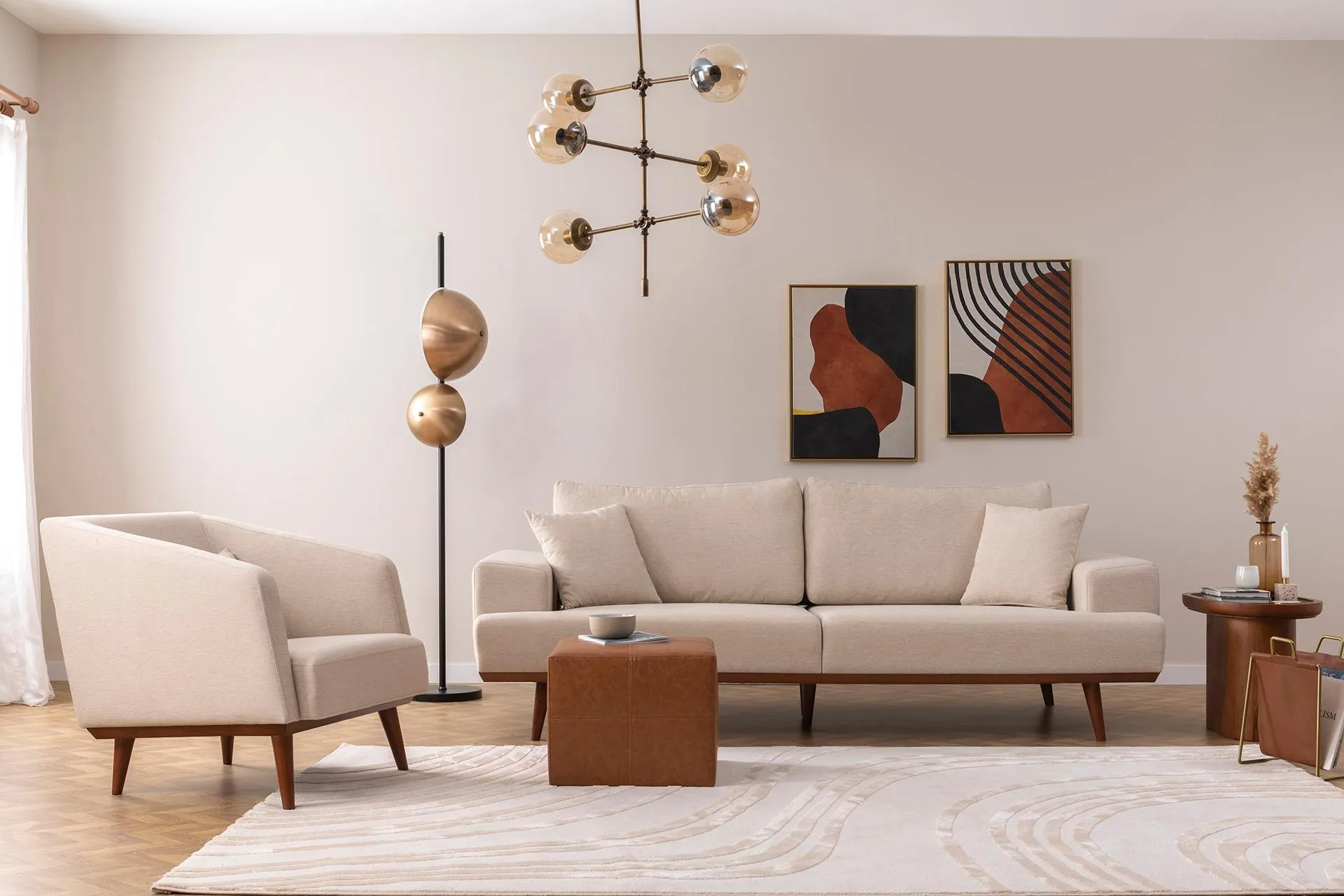 TERRE KOLTUK TAKIMI, KREM, KUMAŞ DEĞİŞİMLİ (WH3-799)