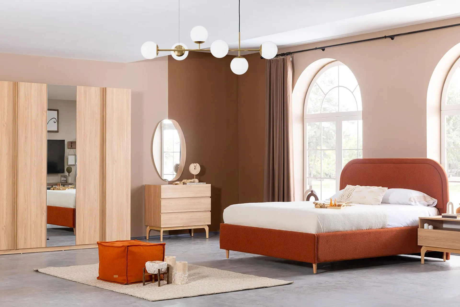 VALENS YATAK ODASI TAKIMI, TURUNCU BAZASIZ KARYOLA, 5 KAPAKLI (RN3-1496)