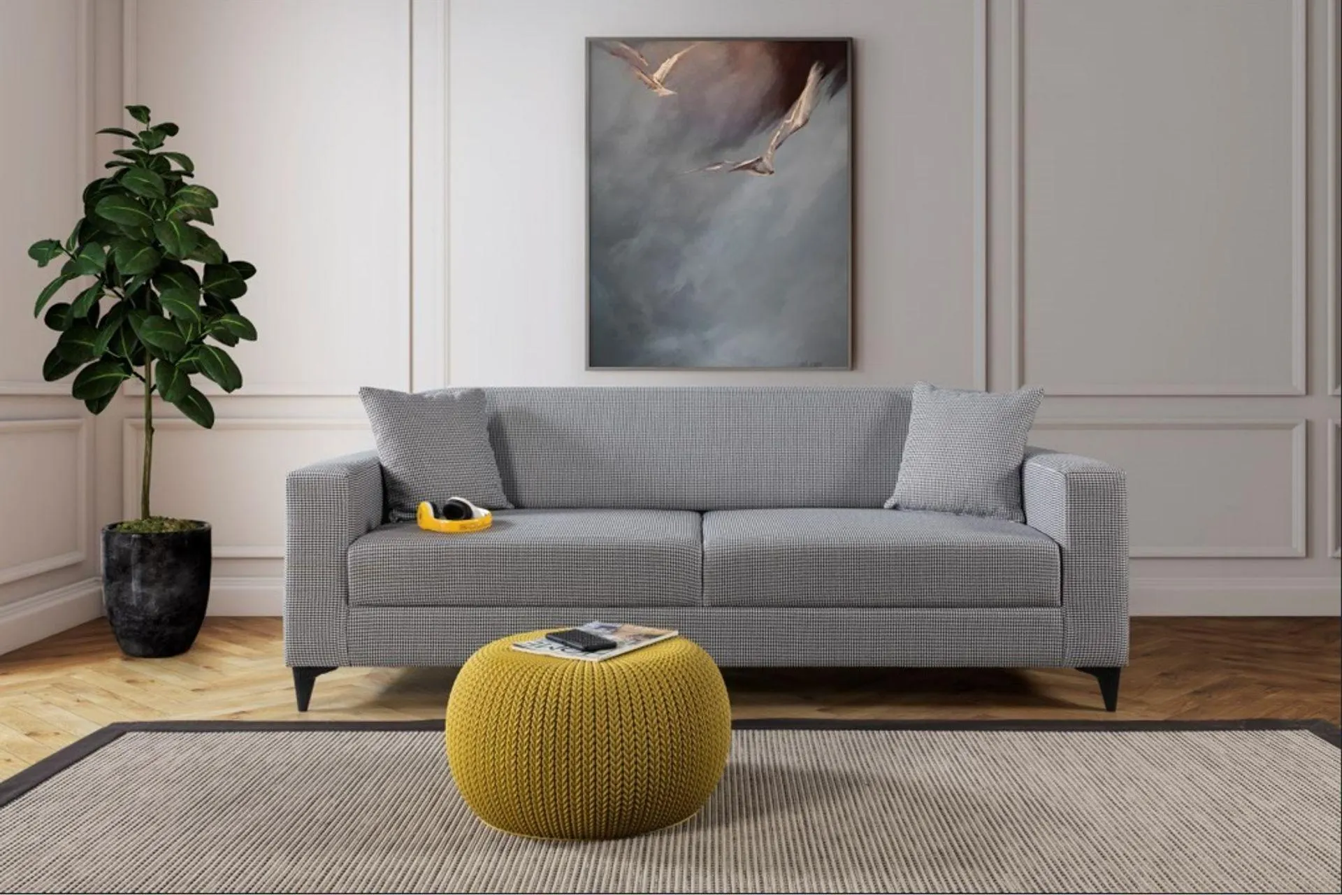 EKOL YATAKLI ÜÇLÜ KANEPE, GRİ KAZAYAĞI (PL3-935)