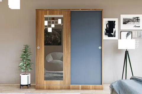 METALİA SEDEF AYNALI GARDIROP, SÜRGÜLÜ 2 KAPAKLI, ANTRASİT CEVİZ (MF5-137)