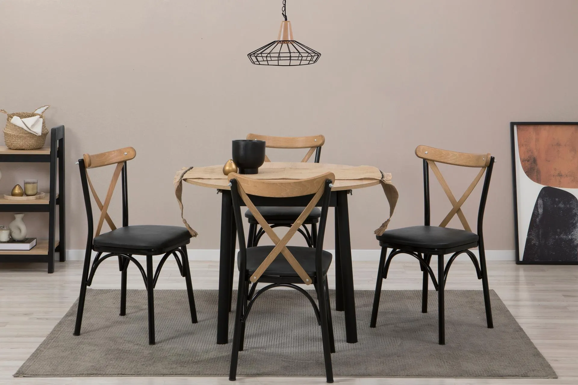 OLİVER AÇILIR YUVARLAK MASA TAKIMI, KARİNA SİYAH (UV3-2811)