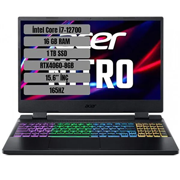 AN515-58 NH.QM0EY.003 Intel Core i7 12700H 15.6" 16 GB RAM 1 TB SSD 8 GB RTX4060 165 Hz W11Home Laptop