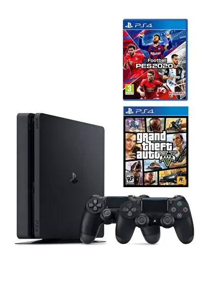 Playstation 4 Slim 500 GB Oyun Konsolu - 2. Playstation Kol-PES 2020 PS4 Oyun-GTA 5 Oyun (İthalatçı Garantili)