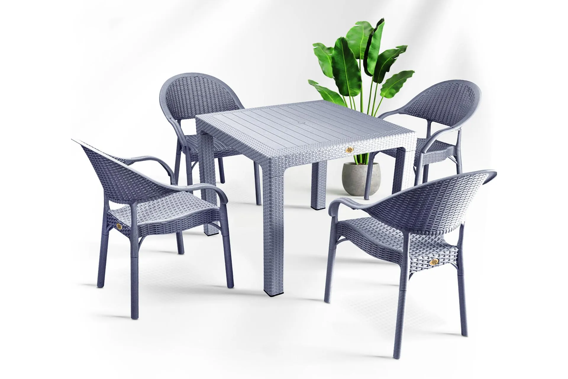 BAHEX BAMBU DÖRTLÜ KARE CAMSIZ RATTAN BAHÇE & BALKON MASA TAKIMI, 90X90CM, ANTRASİT (BH2-173)