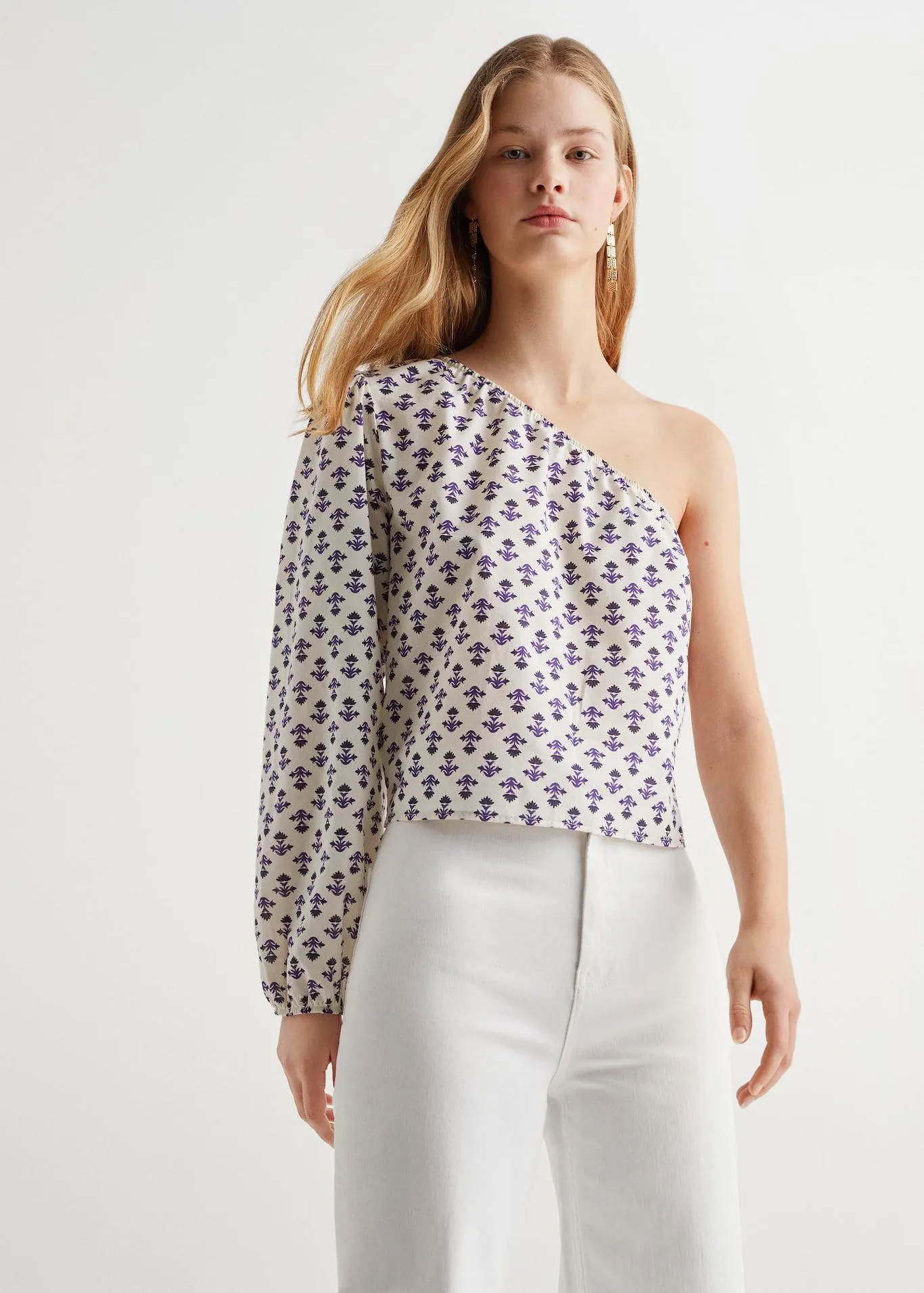 Desenli asimetrik bluz