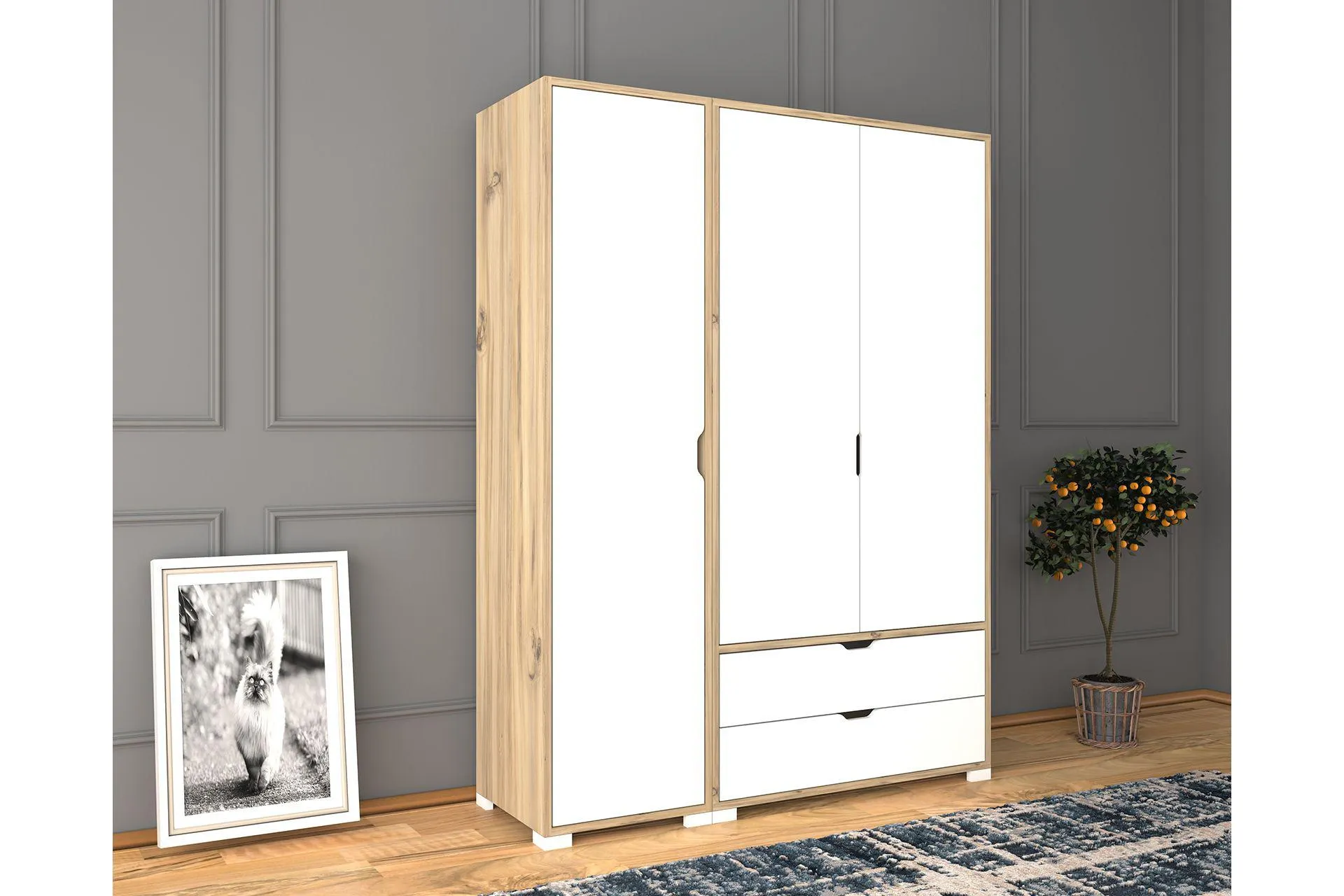 NİSAN GARDIROP, 3 KAPAKLI 2 ÇEKMECELİ (DM2-118)