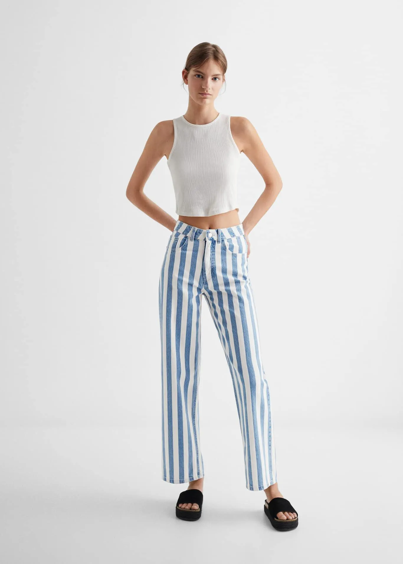 Çizgili düz kesim jean