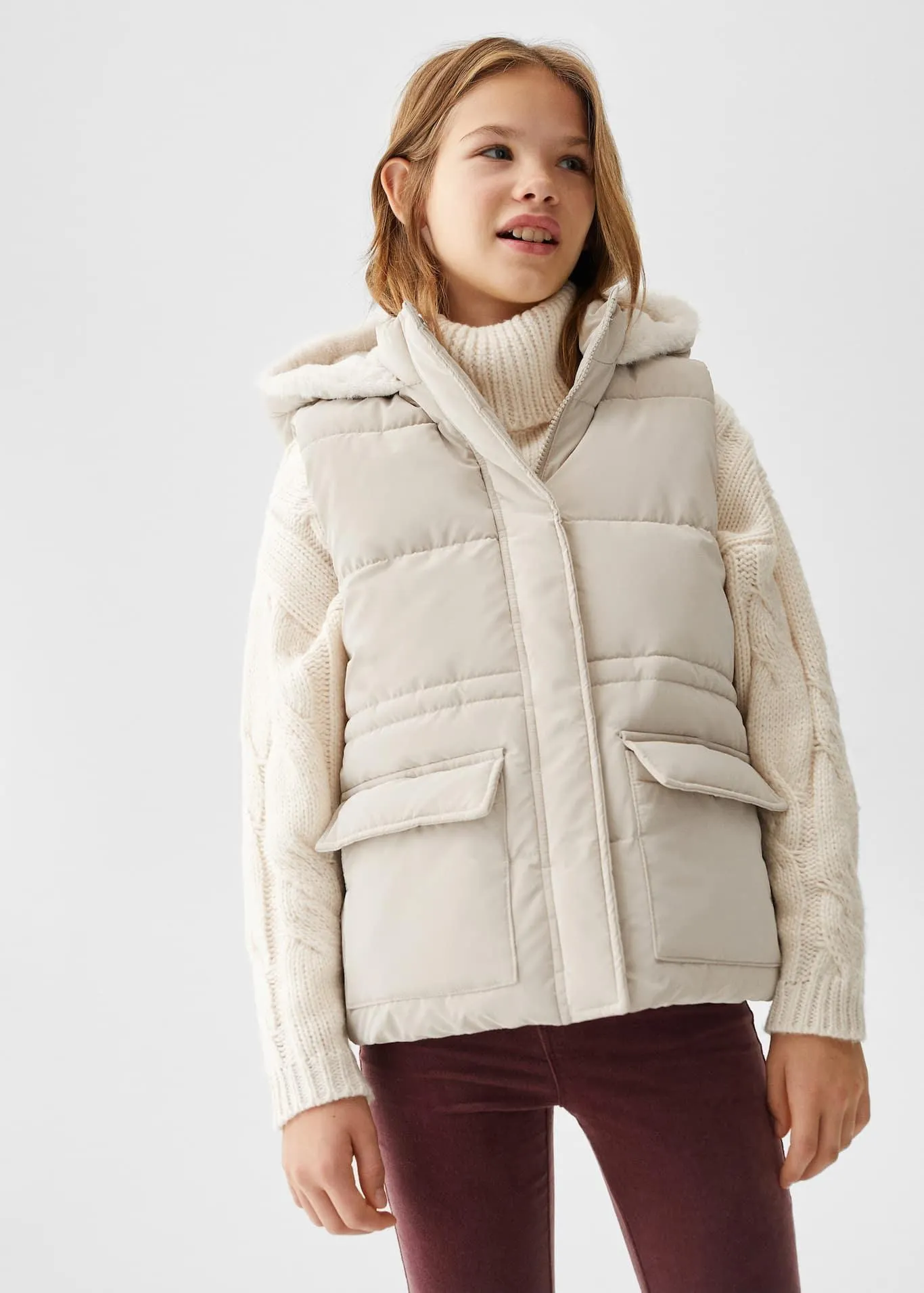 Chaleco acolchado capucha pelo