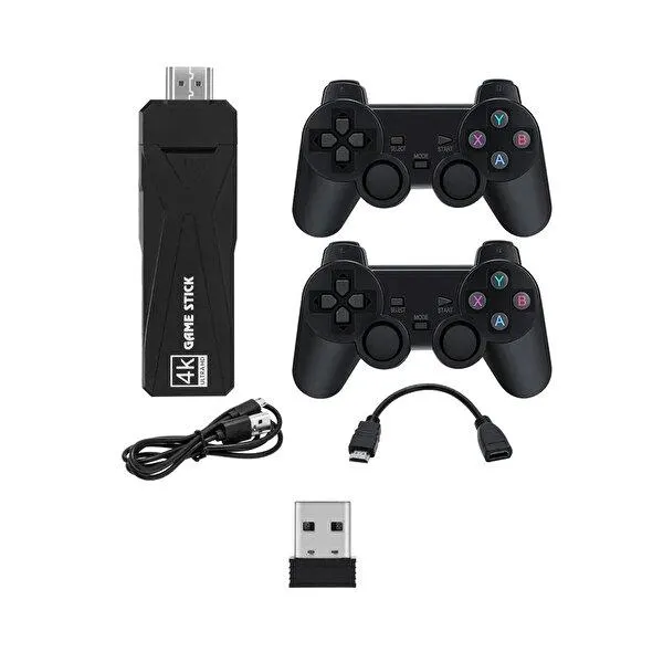 64 GB 10000 Oyunlu 4K Android TV Stick ve Retro Siyah Oyun Konsolu