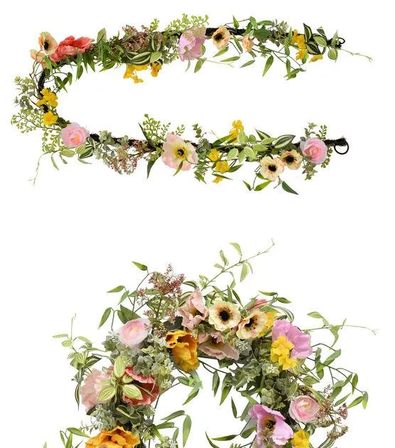 Spring Pink Ranunculus & Baby's Breath Matching Wreath & Garland