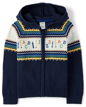 Unisex Intarsia Alphabet Fairisle Cardigan - Classroom Cutie - tidal 1
