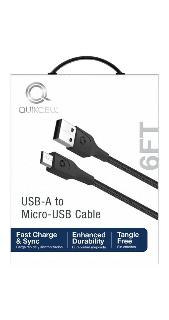 CABLE DE CARGA Y SINCRONIZACIÓN MicroUSB Quikcell para USB-A- de 6ft - Negro