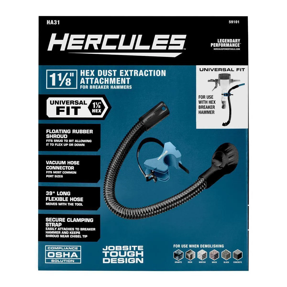 Accesorio de extracción de polvo hexagonal de 1-1/8 pulg. para martillos rompedores - Hercules