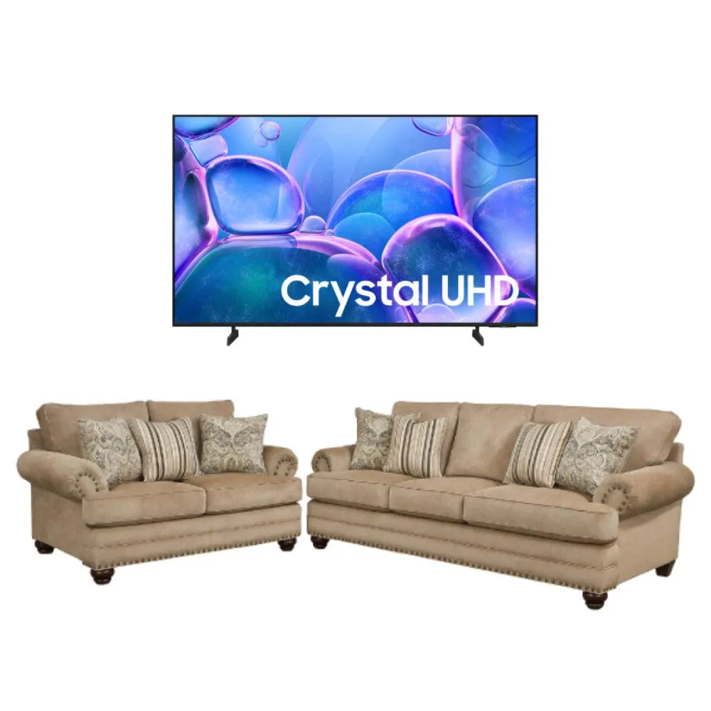 Bundle: Fiorella Brown Sofa Loveseat by Best Home + Samsung 50" Class U7900F LED Crystal UHD 4K Smart TV