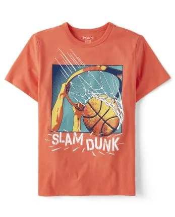 Boys Slam Dunk Basketball Graphic Tee - blood orange