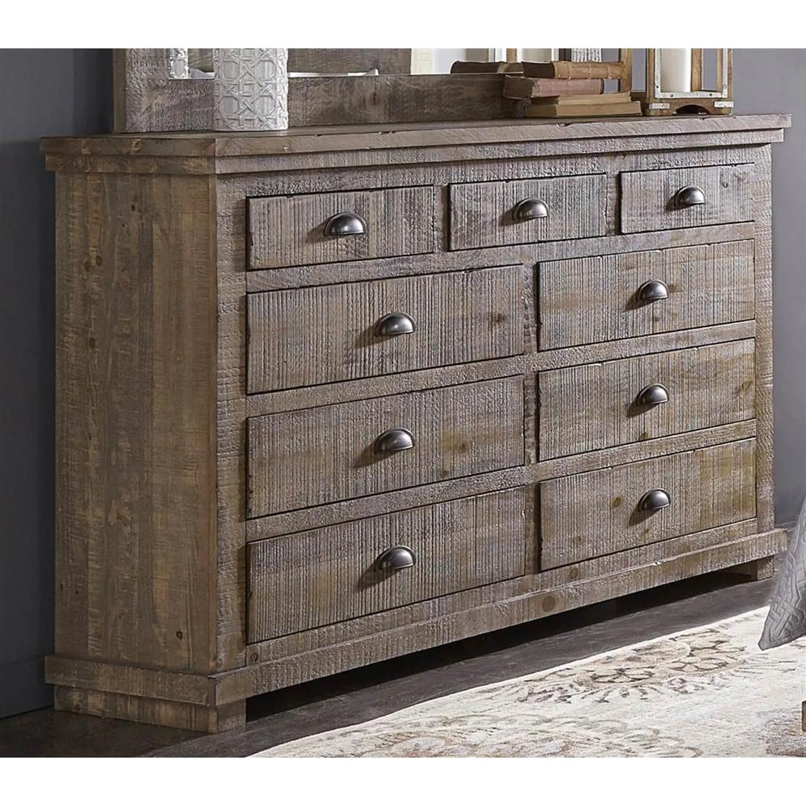 Progressive Furniture 9-Drawer Dresser - Weathered Gray Finish