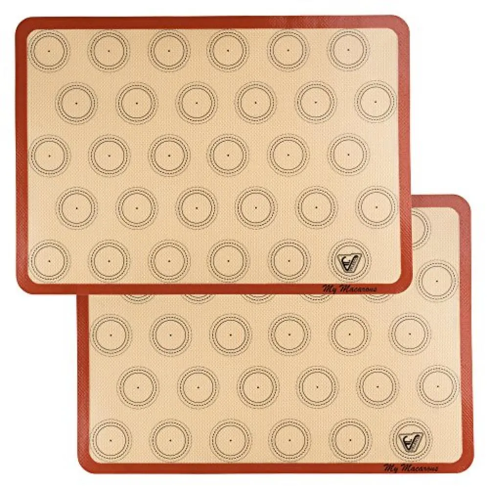 Velesco Silicone Macaron Baking Mat - Set of 2 Half Sheet (Thick & Large 11 5/8" x 16 1/2") - Non Stick Silicon Liner for Bake Pans & Ro