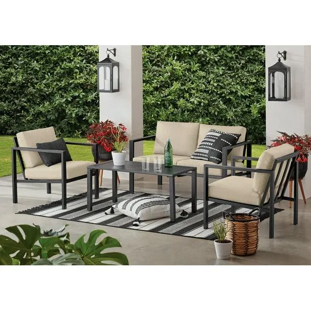 Mainstays Dashwood 4-Piece Outdoor Patio Conversation Set, Beige