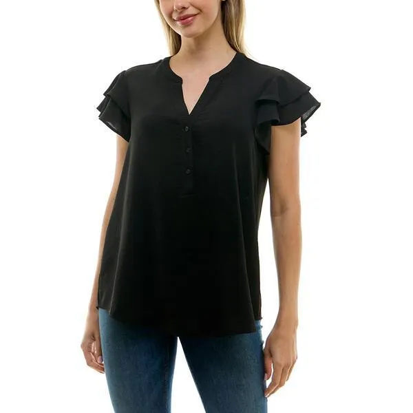 Womens Zac & Rachel Ruffle Sleeve Crinkle Crepe Blouse