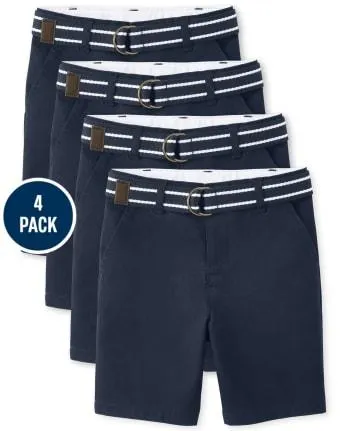 Boys Belted Chino Shorts with Stain and Wrinkle Resistance 4-Pack - Uniform - navy slate