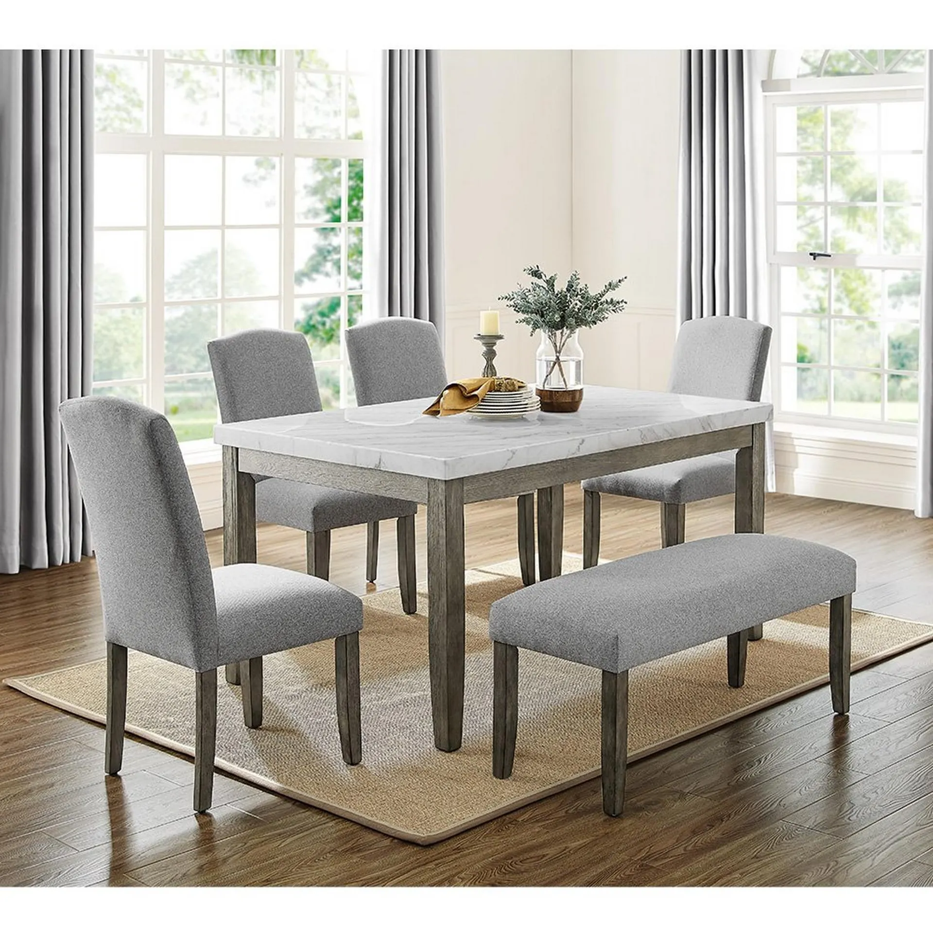 Juego de comedor Emily de 6 piezas con banco