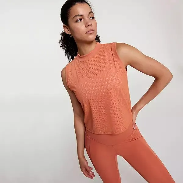 CALIA Women's Open Mesh Mock Neck Tank