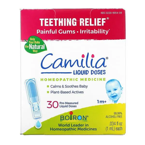 Boiron, Camilia, Teething Relief, 1 Month+, 30 Pre-Measured Liquid Doses, 0.034 fl oz (1 ml) Each