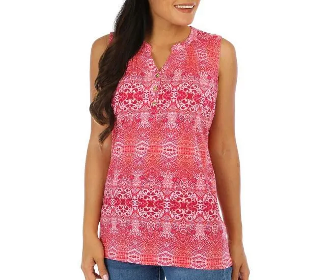 Womens Print Shirred Sleeveless Top