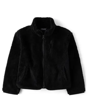 Girls Sherpa Zip Up Jacket - black