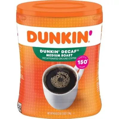 Dunkin' Donuts Decaffeinated Ground Coffee, Medium Roast 45 oz.