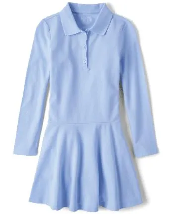 Vestido polo de piqué de manga larga uniforme para niñas - daybreak