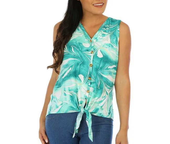 Womens Print Tie-Front Sleeveless Top