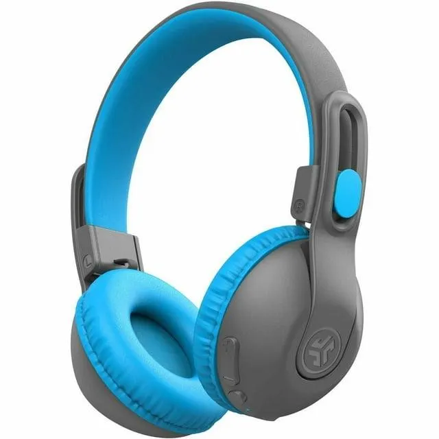 JLab JBuddies Studio 2 On-Ear Kids Wireless Headphones, Blue/Graphite, Volume Safe, Volume Limiter, Folding, Adjustable, Mic