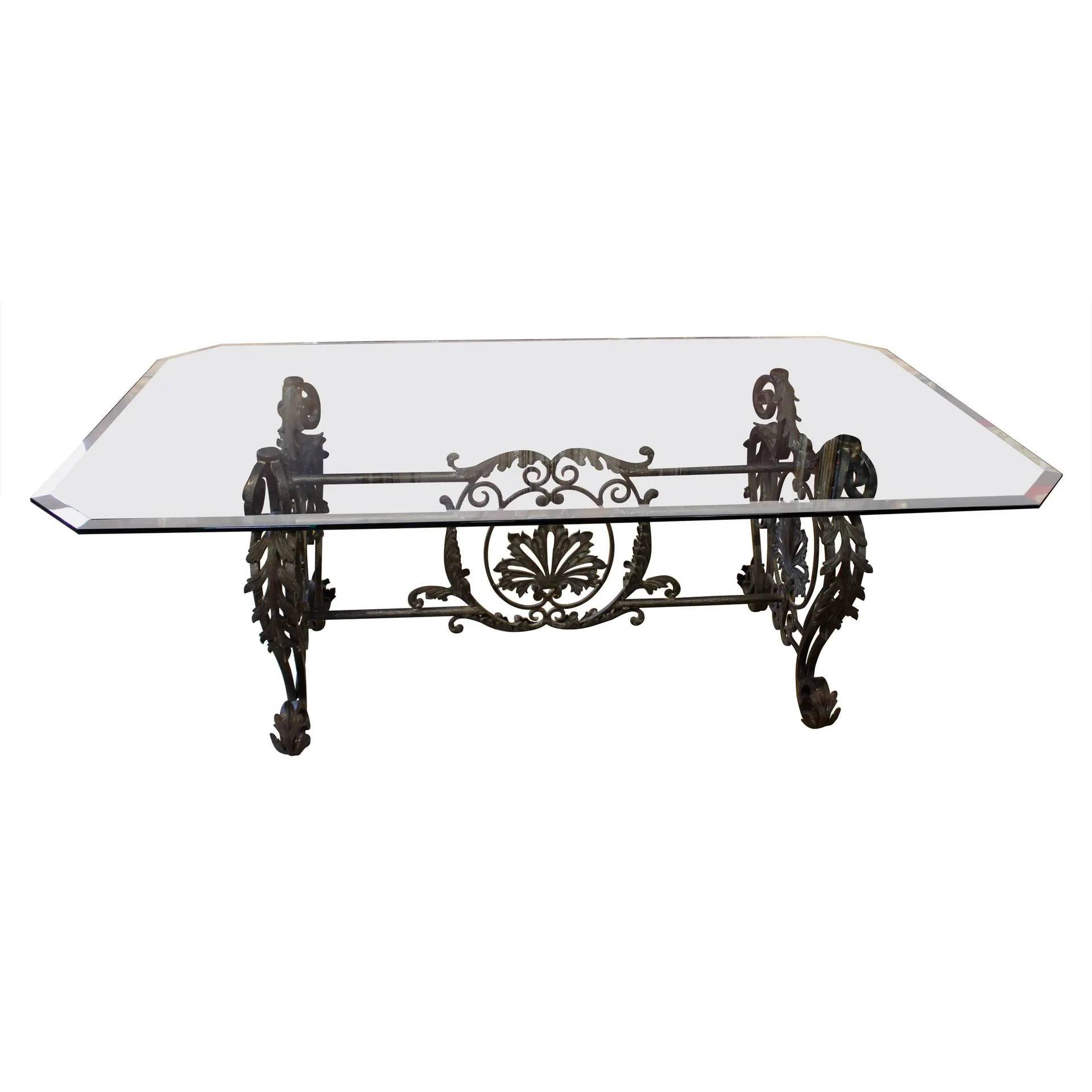Mesa de comedor francesa con tapa de cristal Beaux-Arts de principios del siglo XX