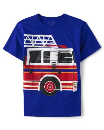 Boys Fire Truck Graphic Tee - deep royal